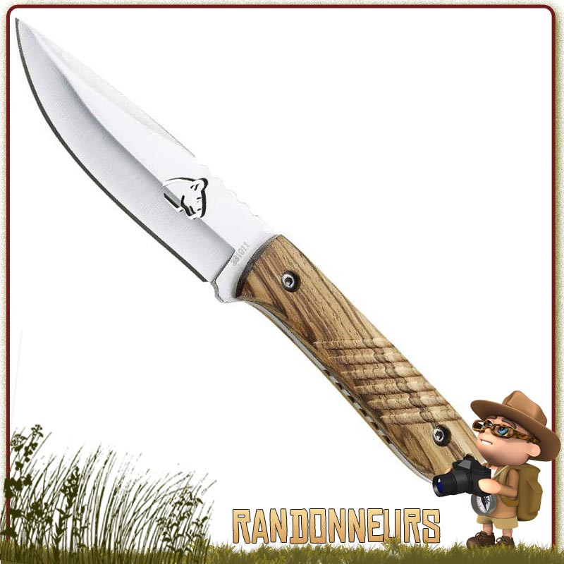 Poignard de survie Full Tang avec manche bois Zebrano puma tec type bushcraft et randonnée en forêt