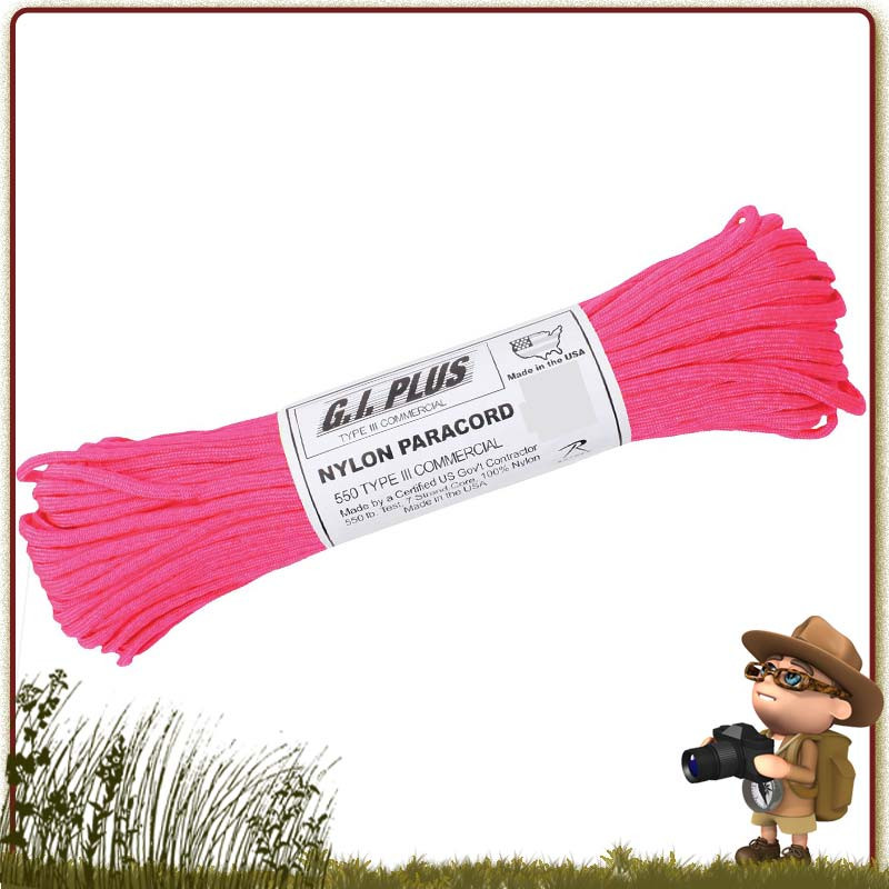 Paracorde américaine Rothco SAFETY NEON ROSE 15 mètres pour le tressage