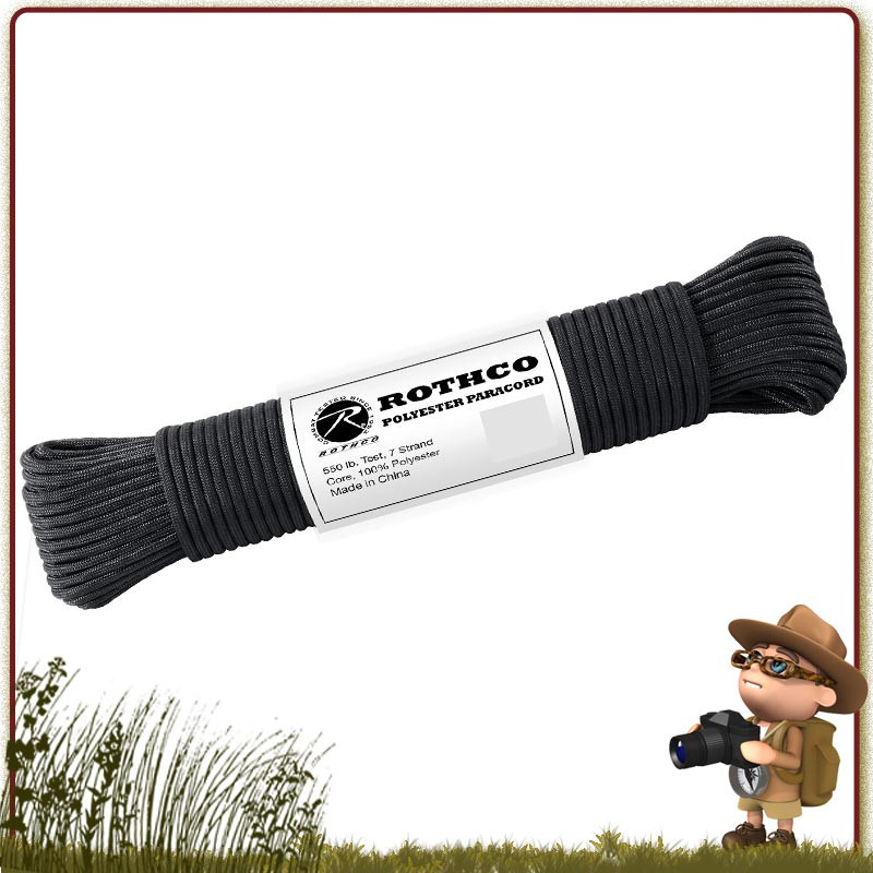 Paracorde Polyester 15 m Rothco Noire de survie nature