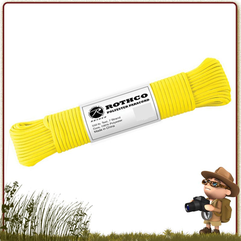 Paracorde randonnée bushcraft Polyester 30 m Rothco Safety Yellow de survie