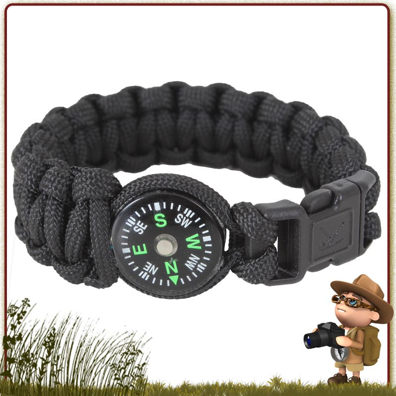 Bracelet de survie randonnée Paracord NOIR avec boussole Rothco