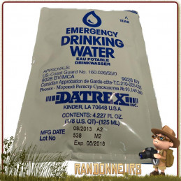 Ration Eau Potable Longue Conservation DATREX pour votre équipement de survie, kit de survie et Kit EDC