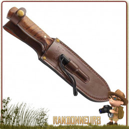 Mini Machette Bushcraft Acier 18 cm Herbertz manche cerisier, étui cuir et pierre allume feu firesteel