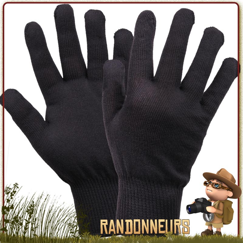 Gants Liner Noir Rothco chauds et léger pour la chasse randonnée bushcraft