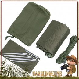 Kit Bache Tarp Tactique 100 INC complet avec toile piquets hauban pour abri survie bushcraft