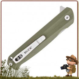 Couteau pliant LANGFORD Buck lame lame drop point acier 7Cr avec « flipper » manche G10