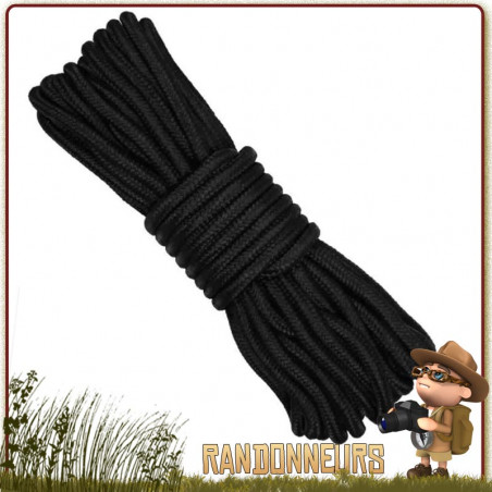 Corde Militaire Polyester 7mm de 15 mètres NOIRE