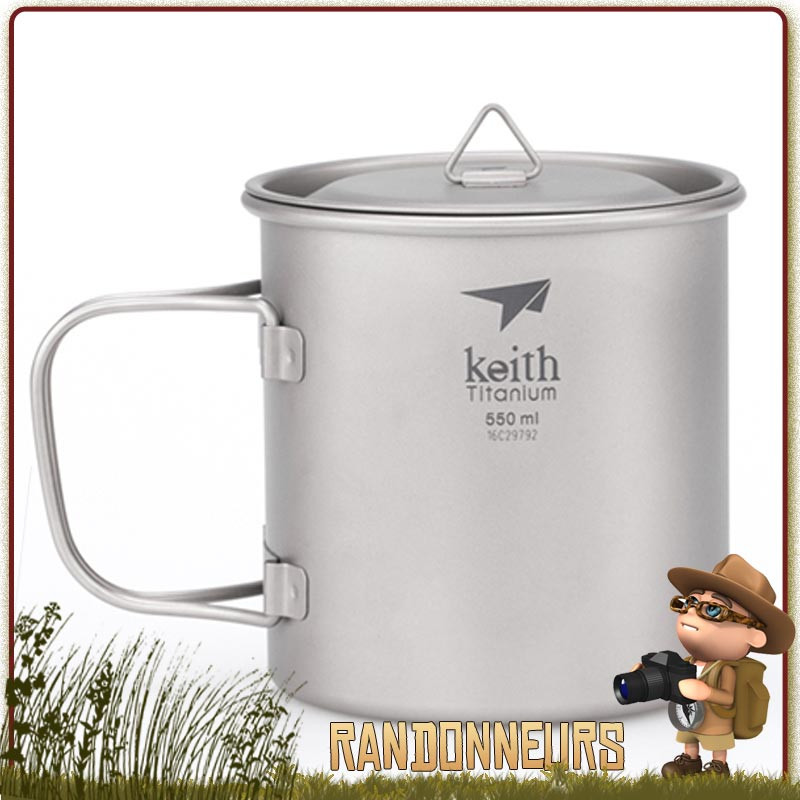 Tasse Pot Titane ultra light avec poignée 55 cl KEITH bivouac leger