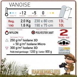 Sac Couchage VANOISE 190 Wilsa trekking ultra confort 3 saisons