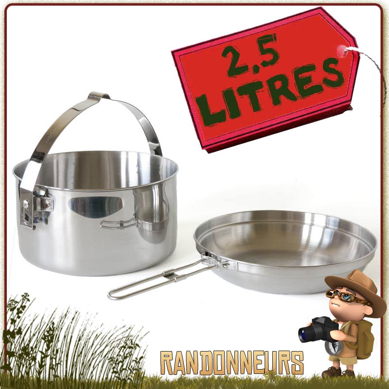 popote acier Inox 2.5 litre Tatonka avec casserole avec anse repliable et un couvercle poele bivouac bushcraft