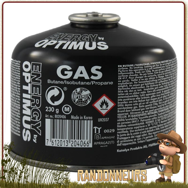 Cartouche Gaz OPTIMUS Tactical Line 230g butane et propane utilisation 4 saisons basses températures réchaud randonnée