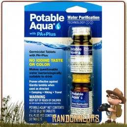 Potable Aqua est un set de comprimés pour la purification de l'eau en randonnée et la rendre potable