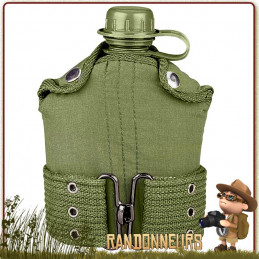 Gourde militaire type GI's en plastique de l'armée américaine avec housse et ceinture, idéale pour une randonnée bushcraft