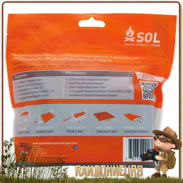 kit abri d'urgence SOL survive outdoors longer pour randonneurs avec bâche tarp abri, piquets et cordages