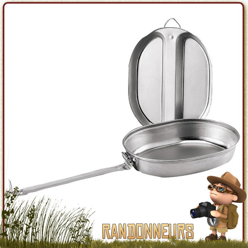 Popote Gamelle militaire en Inox type GI's armée américaine. Combinaison poêle tout inox avec anse et couvercle assiette