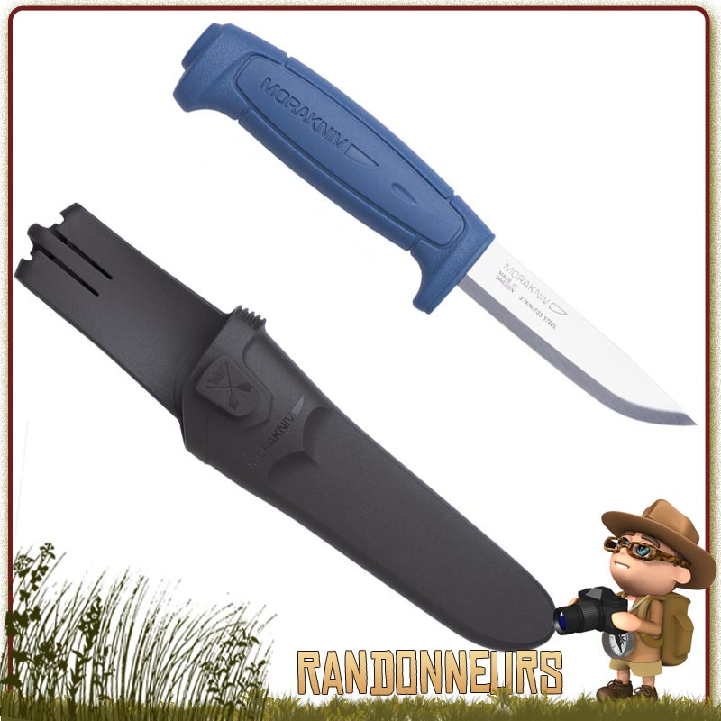 Couteau Bushcraft Nature et Pêche MORA BASIC 546 Bleu lame acier inox 8.6 cm manche gomme anti dérapant