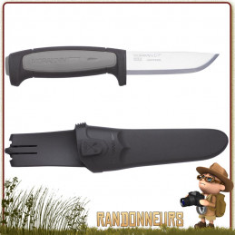 Couteau bushcraft Mora ROBUST Lame en acier Carbone 8.5 cm, manche gomme noir extra large