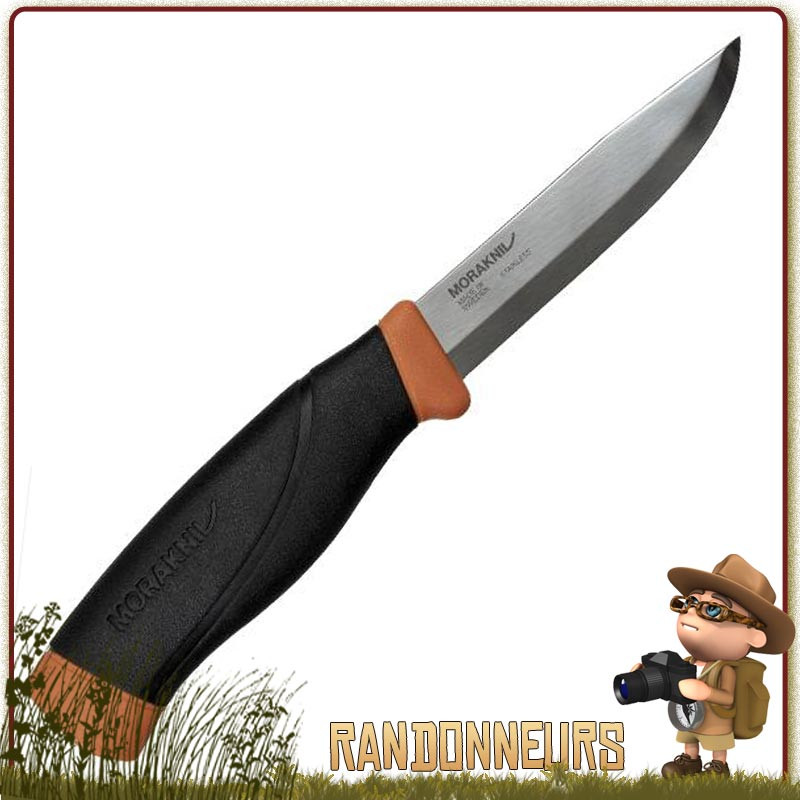 Couteau bushcraft Mora HD Burnt Orange Lame en acier inoxydable 10.5 cm, manche gomme noir extra large