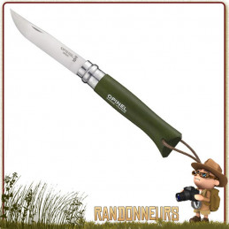 Couteau fermant Opinel 8 VRI baroudeur manche en bois de hêtre peint vert kaki de 11 cm