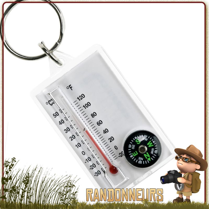Porte clés avec Mini boussole et compas de navigation avec thermomètre intégré cao