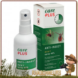 Spray 60 ml Répulsif Anti Moustiques et Tiques DEET 40 Care Plus se protéger des insectes et des moustiques