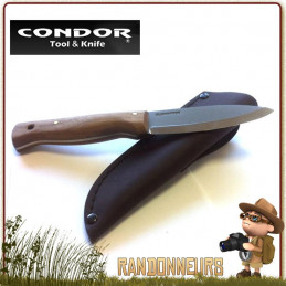 Couteau CONDOR BUSHCRAFT BUSHLORE Lame acier 1075 High Carbon 11 cm effet stonewash. Manche bois de noyer. Etui cuir