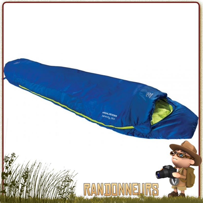 Sac Couchage SERENITY 250 Highlander 3 saisons avec température confort de 1°C idéal pour un bivouac demi saison