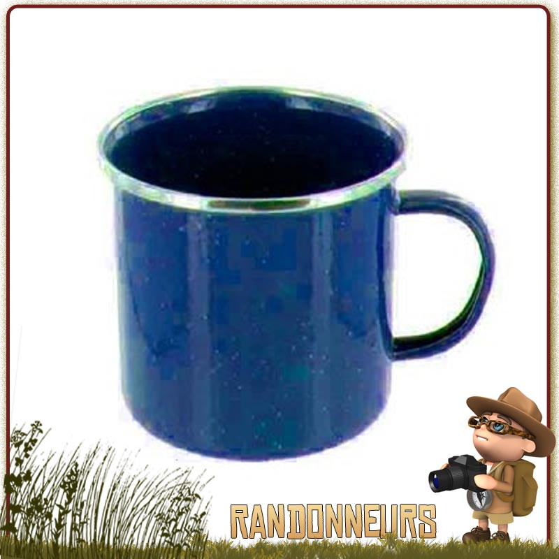 Tasse Acier Tôle Émaillée BLEU Highlander robuste pour un bivouac bushcraft en forêt ou camping nature