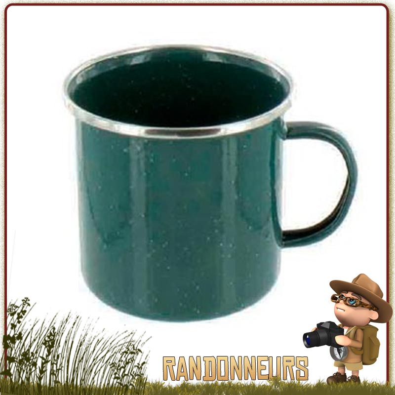 Tasse Tôle Acier Émaillée VERT Highlander compatible pour un bivouac bushcraft en forêt ou camping nature