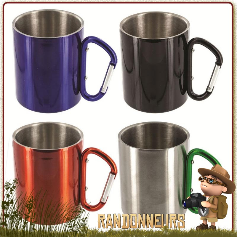 Tasse Inox Double Paroi 30 cl avec mousqueton Highlander pour randonnée camping bushcraft. Pratique avec mousqueton