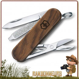 Couteau Suisse Victorinox Classic manche bois Noyer avec 5 fonctions et 3 pièces multifonctions Victorinox manche bois