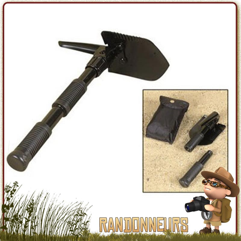 Mini pelle pioche pliante avec pic, idéale pour randonnée, bushcraft et la survie